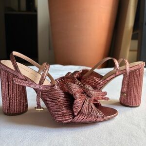 Loeffler Randall Camellia Pleated Bow Heel in Metallic Pink
